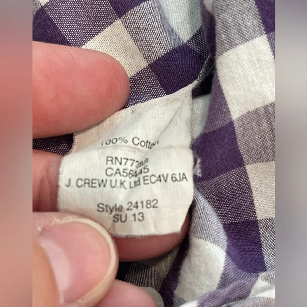 J crew purple‎ white check-button down-size medium-unisex-all cotton! 1980s VTG